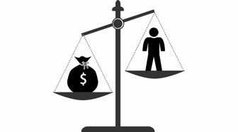 Scale balancing money bag against a person figure, symbolizing alleged corruption and imbalance in Baldwin County politics