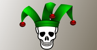 Skull wearing a jester’s hat, symbolizing April Fool’s Day disregard for serious health concerns in Alabama