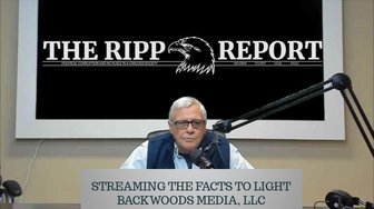 The Ripp Report podcast logo features a microphone and man seated in front of it, streaming facts