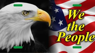 Bald eagle head superimposed on an American flag with We the People text, referencing voter decisions about local taxes