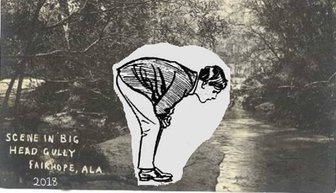 Vintage postcard depicting a figure head bowed in Fairhope, Alabama; symbolizing community disappointment over City Counci...