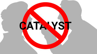 Illustration depicting two figures crossed out with a red circle, labeled “CATALYST,” referencing Fairhope councilmen and ...