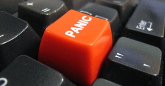 Red keyboard key labeled PANIC! symbolizing Catalyst Fairhope Councils concern over potential government changes