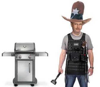 Man in cowboy hat & tactical gear holds spatula next to a grill, symbolizing control and influence over Baldwin County gov...