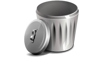Metallic trash can icon symbolizing disposal of land, referencing Fairhope council’s controversial sale of 106 acres