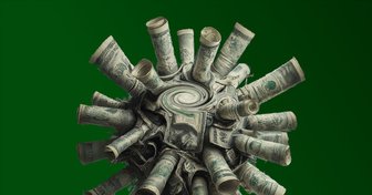 Rolled US dollar bills radiating outwards, symbolizing potential economic bailout costs amid the COVID-19 pandemic