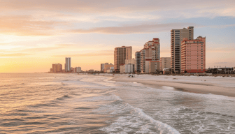 Gulf Shores skyline along the beach, reflecting citizen concerns over city development approvals and a pending lawsuit