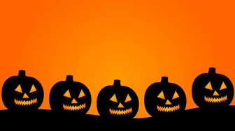 Silhouettes of five jack-o-lanterns against an orange sunset; symbolizing empty promises from indicted Alabama politicians