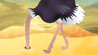 Cartoon ostrich head in sand, symbolizing Fairhope voters rejecting a new government system