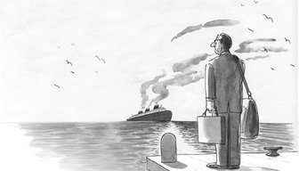 Man gazes at a departing ship, symbolizing low voter turnout in Baldwin County and potential political consequences