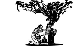 A figure opens a box releasing shadowy figures representing negative consequences, symbolizing Fairhope’s legal troubles