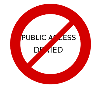 Red graphic depicting a blocked public access point, referencing county officials’ actions and citizen response
