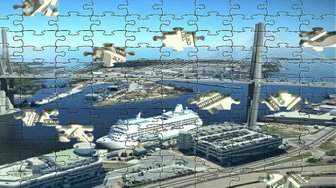Bridge construction puzzle over Mobile Bay; representing unresolved issues and lack of public confidence in Alabama infras...
