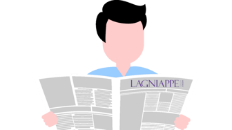 Person reading a newspaper titled Lagniappe, referencing scrutiny of Fairhope City Council actions discussed in the article