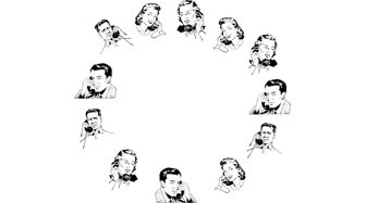 Confused faces on phones arranged in a circle, symbolizing confusion surrounding O.J. French’s shooting by Bay Minette Police