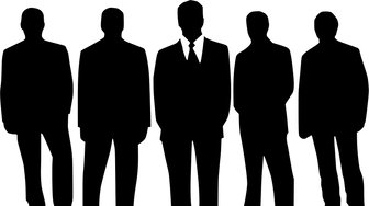 Silhouettes of five men in suits, representing a shadowy group controlling Baldwin County politics, known as Catalyst or G...