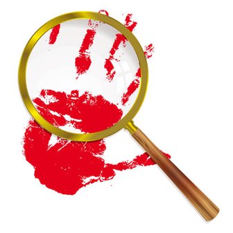 Magnifying glass over a red handprint, symbolizing scrutiny of Mayor Kant’s transition and announcements