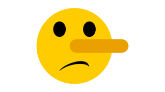 Dejected yellow smiley face with a long nose symbolizing deception related to Vietnam War era political lies