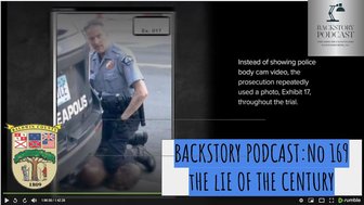 Podcast graphic promoting a documentary questioning George Floyd’s death cause, featuring a police officer and trial exhib...