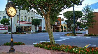 Fairhope’s iconic downtown clock tower and patio, a popular tourist attraction and central landmark in the city