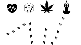Icons representing healthcare, gambling, medical marijuana, and wellness amidst a downward trend, reflecting Alabama legis...