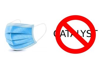 COVID-19 mask crossed out by a red no symbol; emphasizes precautions and warnings related to the virus