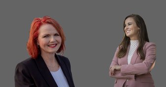 Two women in professional attire, likely representing political figures discussed in the Baldwin County candidate selectio...