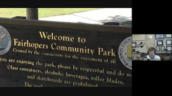 Fairhope Community Park sign; Baldwin County officials visible in inset, referencing local concerns about development and ...