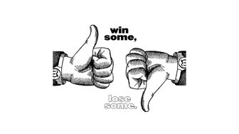 Two hands: one giving a thumbs up labeled win some, the other a thumbs down labeled lose some, reflecting political ma...