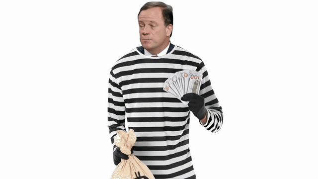 Man in striped prisoner clothing holds money and a bag, symbolizing corruption within Alabama politics discussed in the ar... - Animated